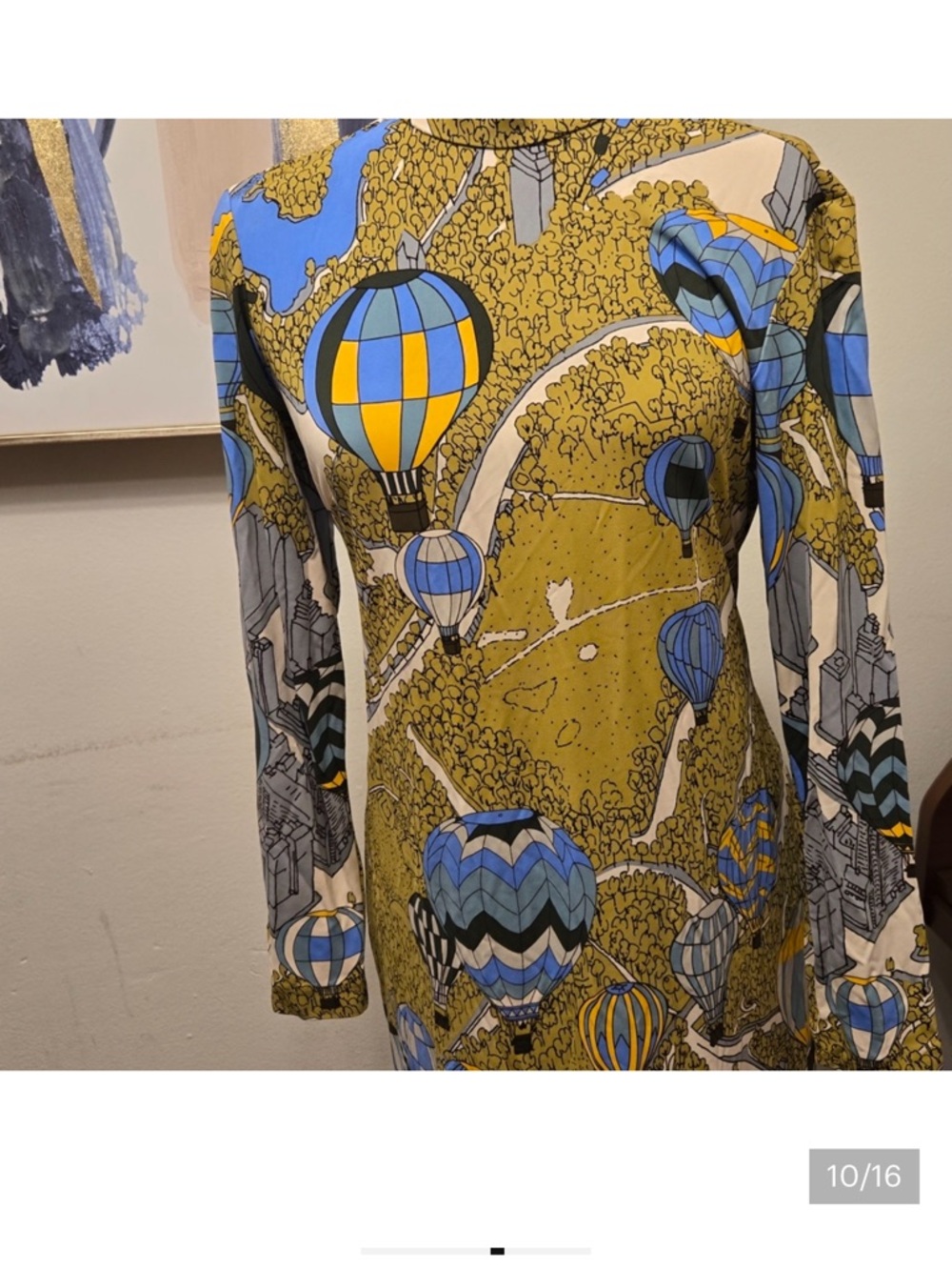 Tory Burch Olive Maxi Dress with Sky Blue & White Hot-Air Balloon Print - Picture 10 of 14